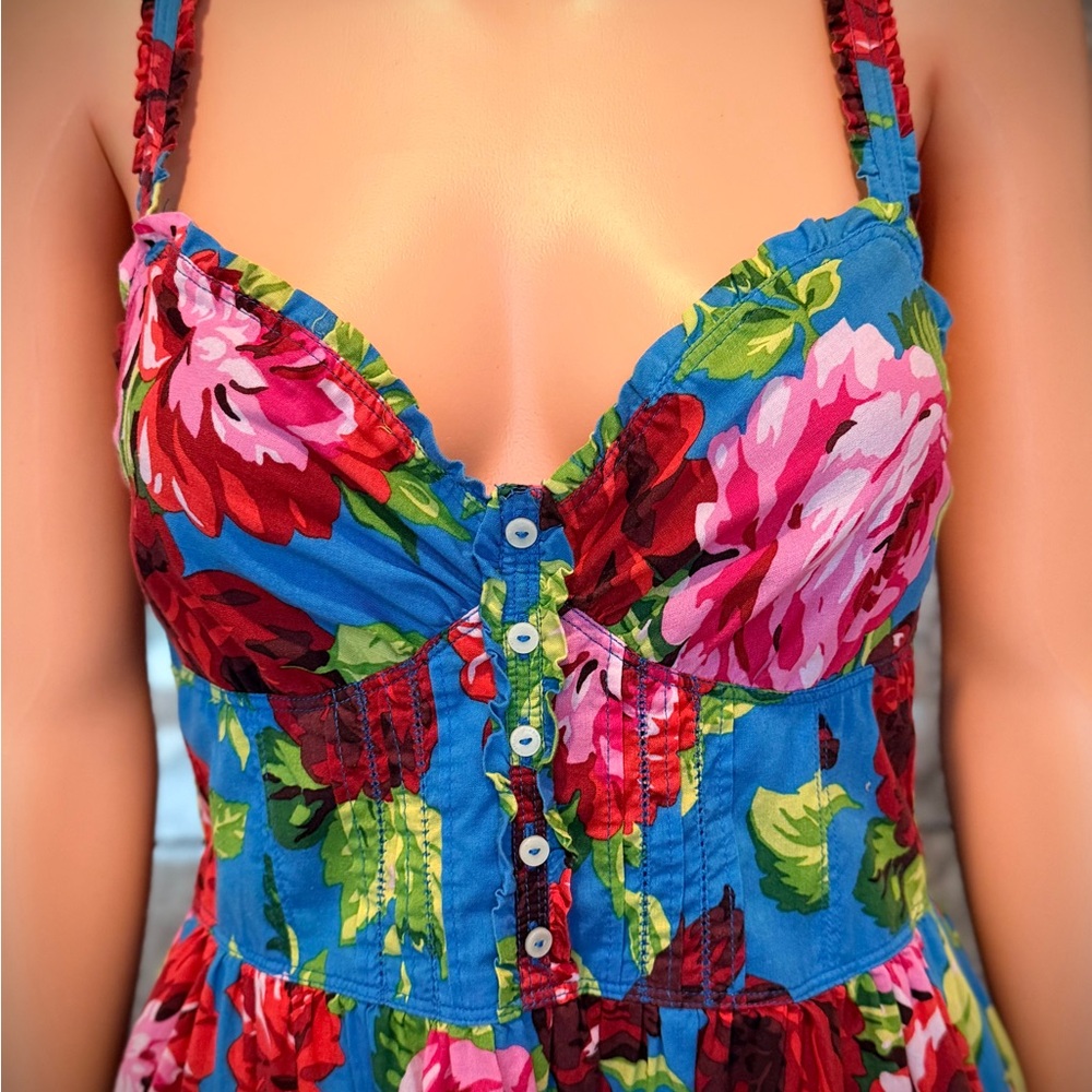 Abercrombie & Fitch Vibrant Blue Strapless Dress with Pink Floral - Picture 4 of 13